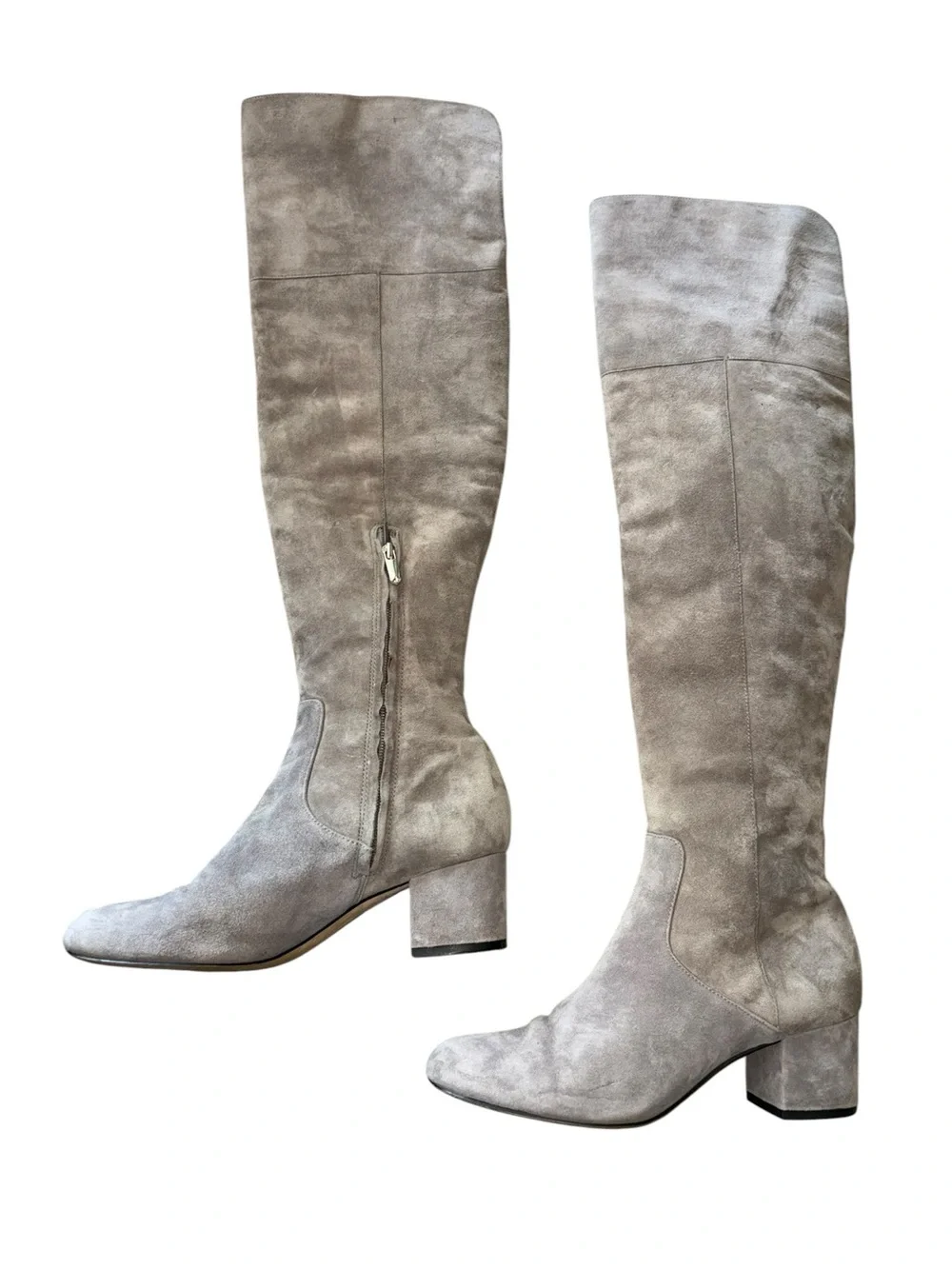 Sam Edelman Elina Gray Suede Leather Over The Knee Block Heel Boots - 7.5